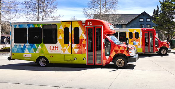Cutaway buses used by The Lift Flex microtransit program